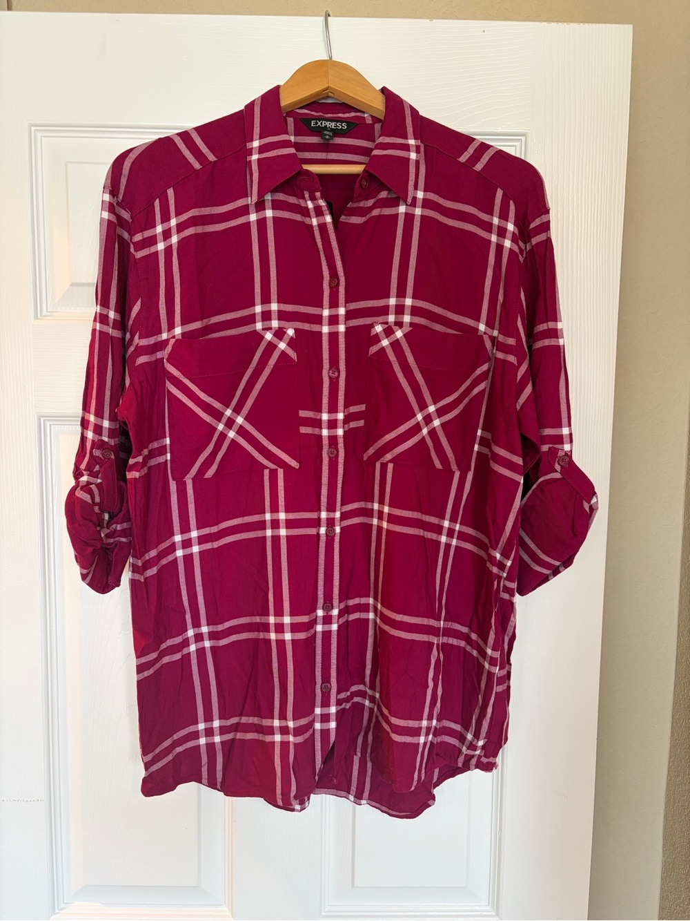 NWT Express Boyfriend Shirt M Plaid Roll Tab Casual Grunge D4